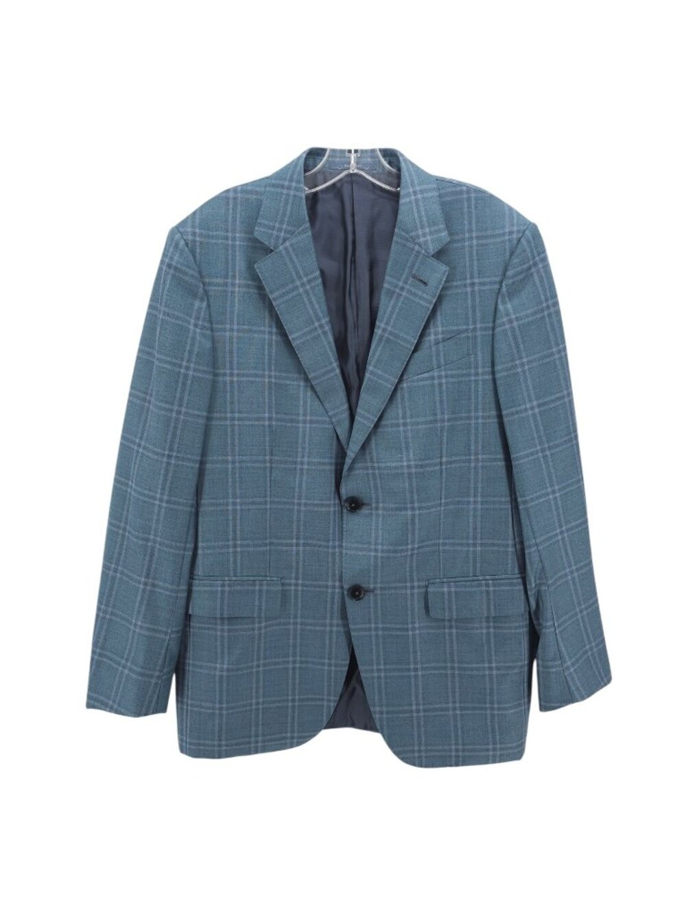 ERMENEGILDO ZEGNA Milano Easy Blazer Jacket 100% Wool Blue Plaid IT 50R = US 40R